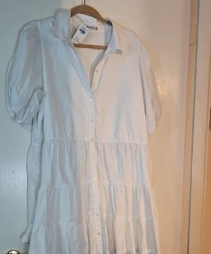 Abercrombie & Fitch White Tiered Button-Front Dress